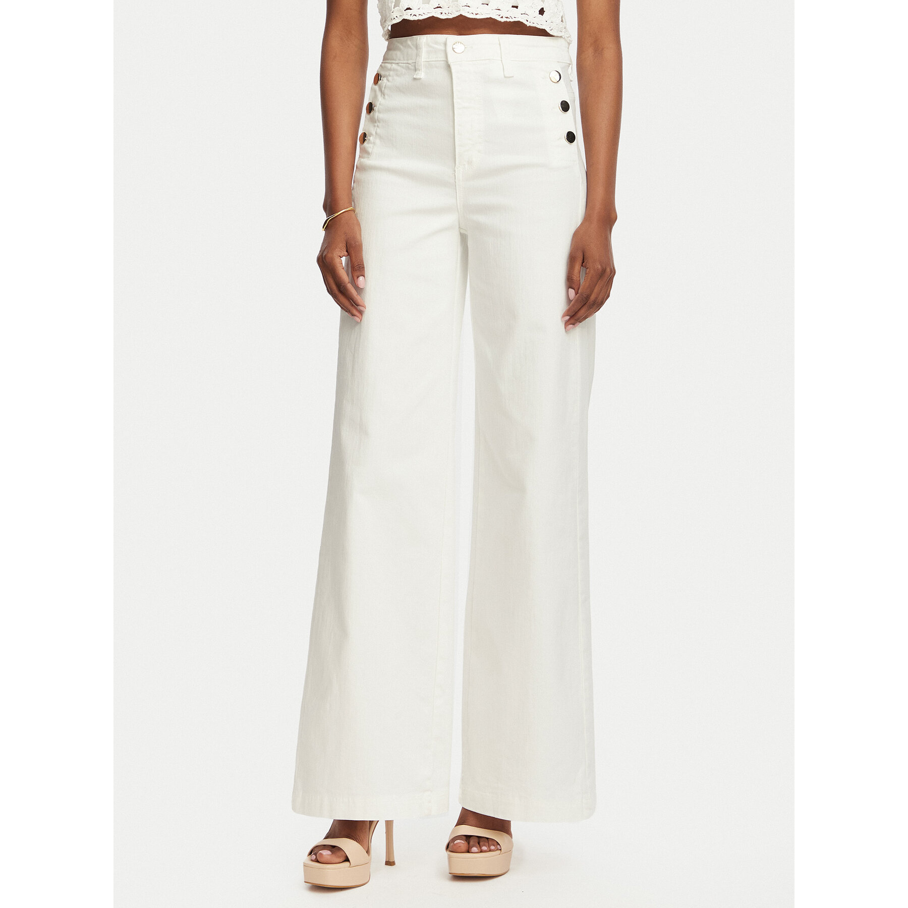 Rinascimento Jeansy CFC0127565003 Biały Wide Leg