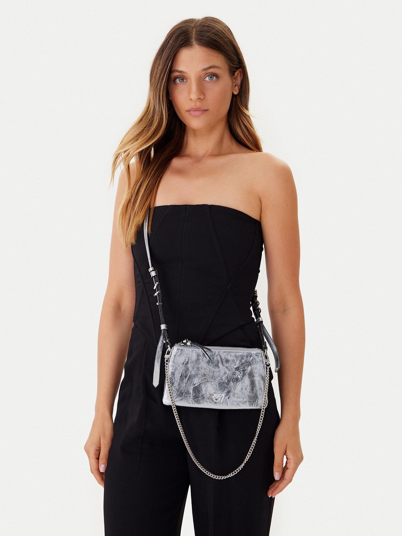PINKO Borsetta Double Mini Al 25-26 PLTT 105359 A2OT Argento